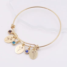 Load image into Gallery viewer, Birth Month Flower - Gold Color Bangle Bracelet
