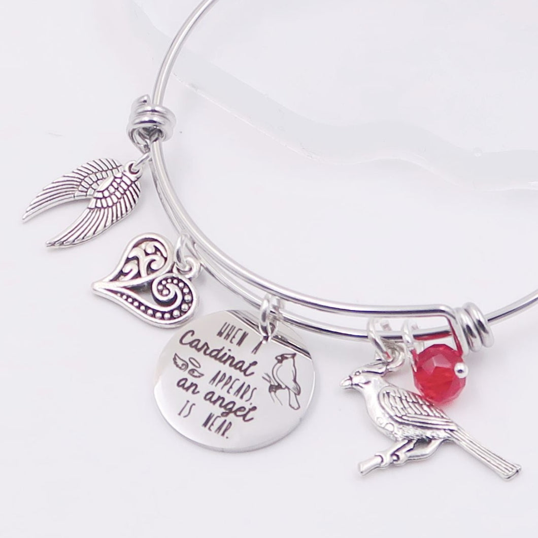 When A Cardinal Appears, An Angel Is Near - Memorial Bangle Bracelet